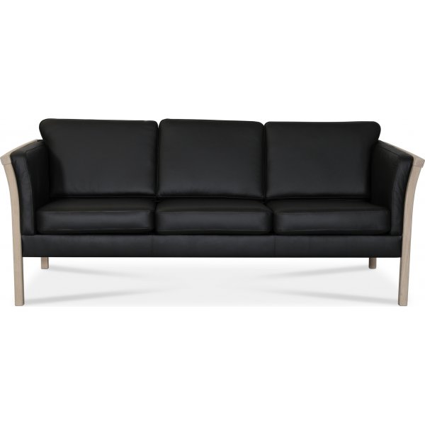 Pure 3-seters lrsofa - Svart (lr) / lyst tre + Flekkfjerner for mbler
