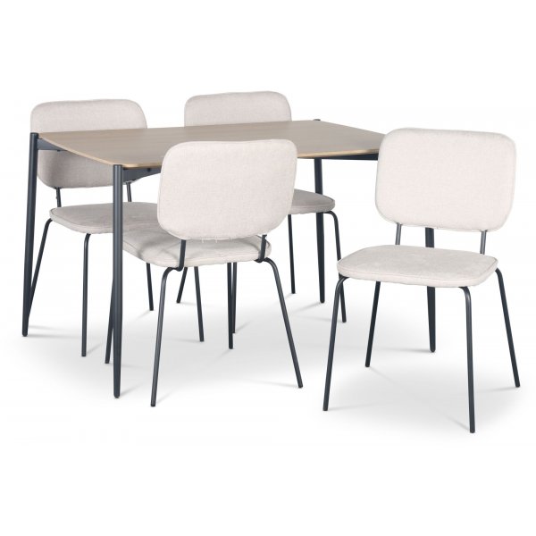 Lokrume spisegruppe 120 cm bord i lyst tre + 4 Lokrume beige stoler