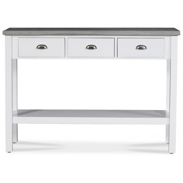 Hugo avlastningsbord med 3 skuffer - Hvit / Sement Hugo avlastningsbord med 3 skuffer - Hvit / Sement