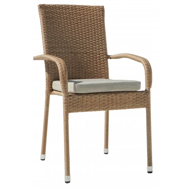 Majken stabelbar utestol med pute - Naturfarget syntetisk rotting med beige sittepute