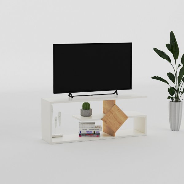 Intens mediabenk - Hvit/eik