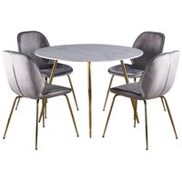 Deco spisegruppe 110 cm rundt bord + 4 st Deco stoler grå fløyel / Messing Deco spisegruppe 110 cm rundt bord + 4 st Deco stoler grå fløyel / Messing