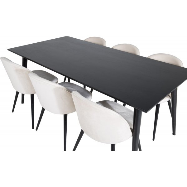 Spisegruppe Slope, 180x90 cm, inkl. 6 Alice-stoler - Svartbeiset eikefinr