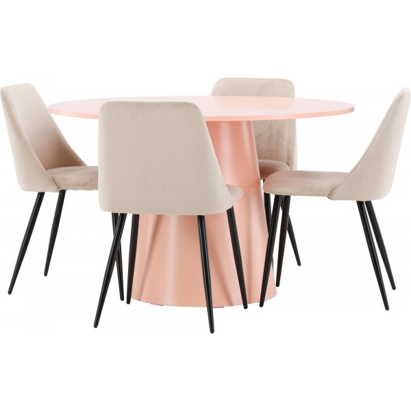 Spisebord Lanzo med 4 Nattstoler - Beige/svart/rosa + 3.00 x Møbelføtter Spisebord Lanzo med 4 Nattstoler - Beige/svart/rosa + 3.00 x Møbelføtter