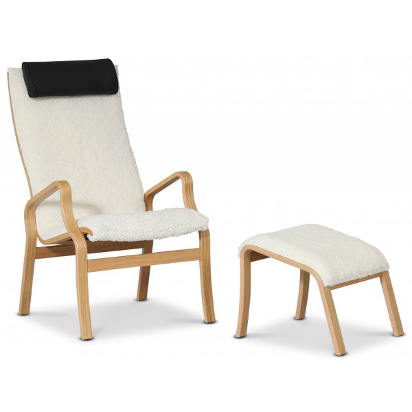 Lammet fotskammel i saueskinn scandinavian moonlight - Oljet eik