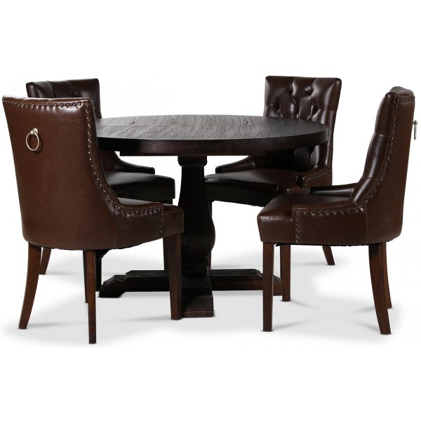 Lamier spisegruppe Bord med 4 stk. Tuva stoler i brun PU med rygghåndtak Lamier spisegruppe Bord med 4 stk. Tuva stoler i brun PU med rygghåndtak