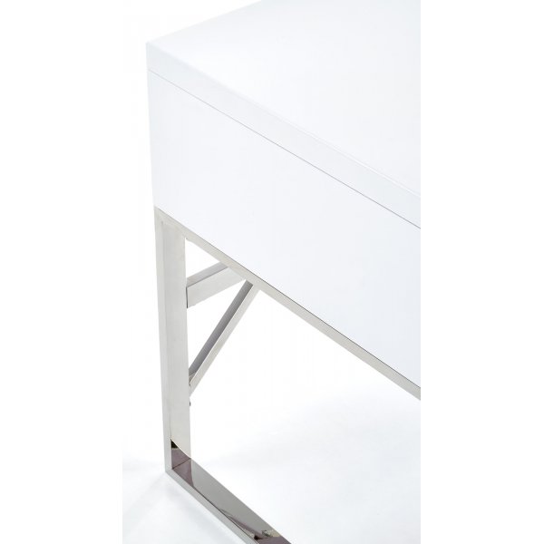 Caitlyn skrivebord i hvit h�yglans 120x60 cm forkrommede ben