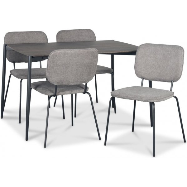 Lokrume spisegruppe med bord p 120 cm i mrkt tre + 4 stk Lokrume gr stoler