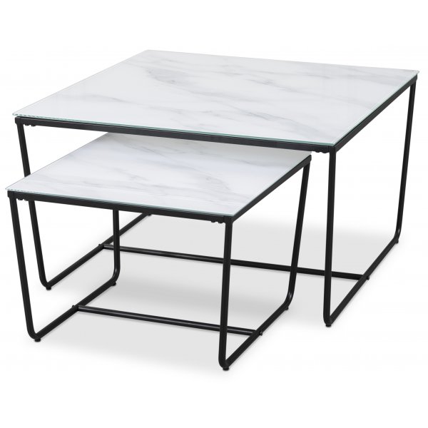 Stella Settebord - Hvitt marmorert glasss / Svart underdel