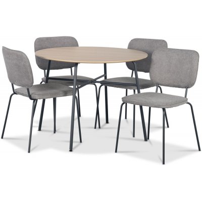 Tofta spisegruppe Ø100 cm bord i lyst tre + 4 stk. Lokrume grå stoler