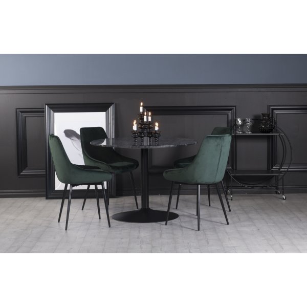 Plaza spisegruppe, marmorbord med 4 st Theo flyelstoler - Grnn/Gr/Svart