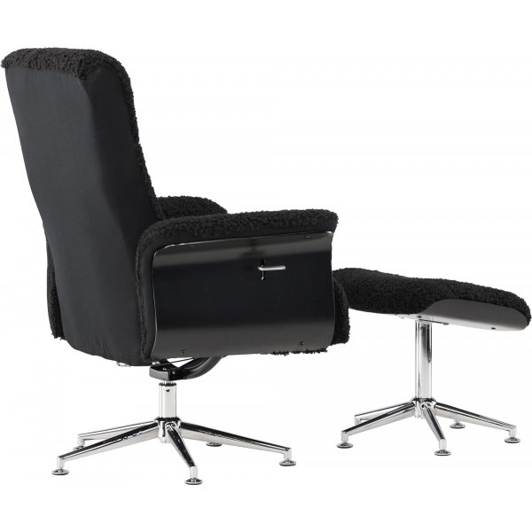 Hagn hvilestol med fotskammel - Sort / Krom + Tekstilrens for mbler