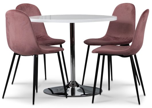 Tiana spisegruppe, rundt spisebord med 4 st Carisma flyelsstoler - Hvit/Korall