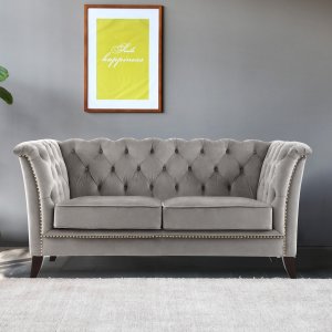 Henry 2-seters sofa Chesterfield i gr flyel