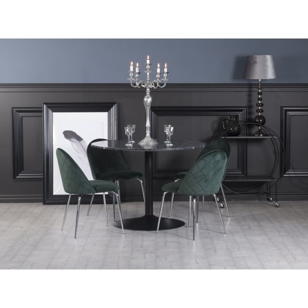 Plaza spisegruppe, marmorbord med 4 st Plaza flyelstoler - Grnn/Gr/Svart