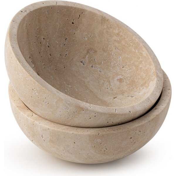 Skåler i beige travertinmarmor - 2 stk Skåler i beige travertinmarmor - 2 stk