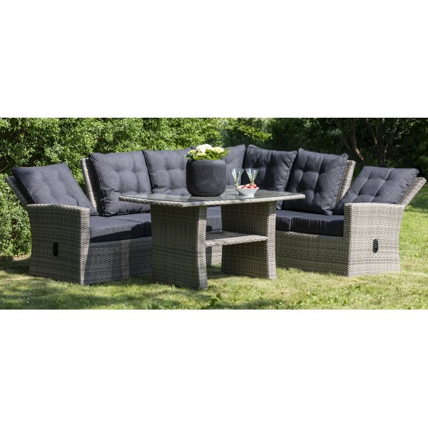 Orlando utemøbelgruppe høy rygg justerbar (2-H-2 + bord) - Grå kunstrotting Orlando utemøbelgruppe høy rygg justerbar (2-H-2 + bord) - Grå kunstrotting