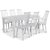 Mellby spisegruppe 180 cm bord med 6 stk hvite Dalsland Cane stoler med armlener