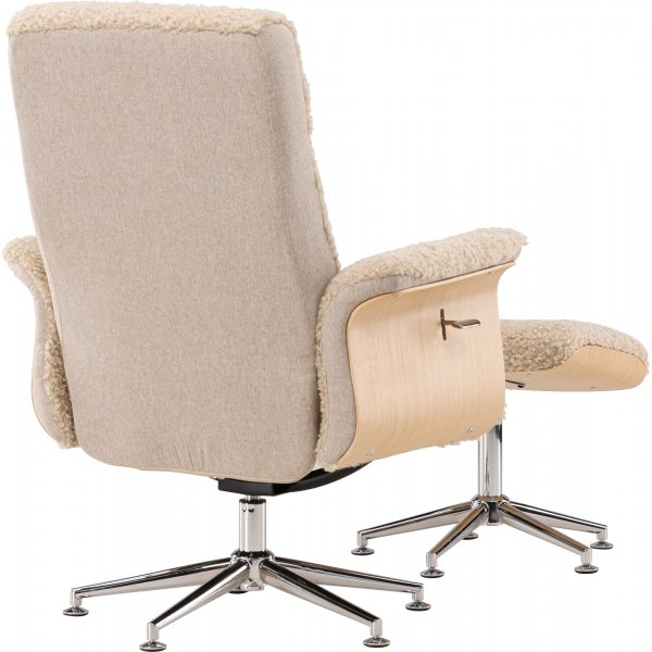 Lenestol med fotskammel - Beige saueskinnsimitasjon/oljet eik + Tekstilpleie for møbler Lenestol med fotskammel - Beige saueskinnsimitasjon/oljet eik + Tekstilpleie for møbler