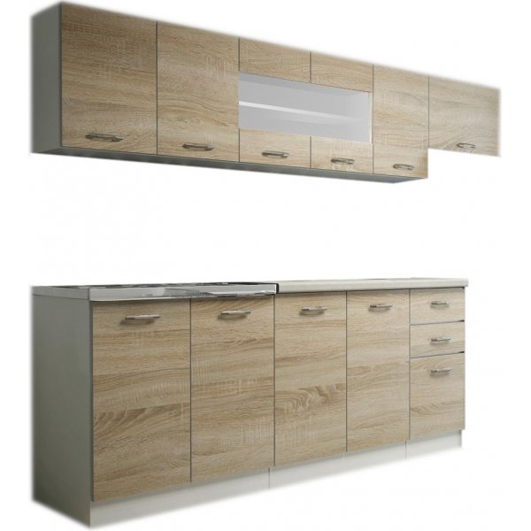 Perla komplett kjøkken 260 cm - Sonoma eik/hvit/sand Perla komplett kjøkken 260 cm - Sonoma eik/hvit/sand