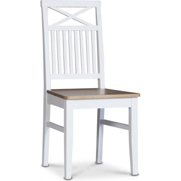 Spisegruppe; Bord med 6 stoler med seter - Hvit / Oljet eik - Daln